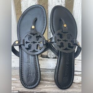 Tory Burch Miller Sandal - Black Leather Thong Sandals - Size 9
